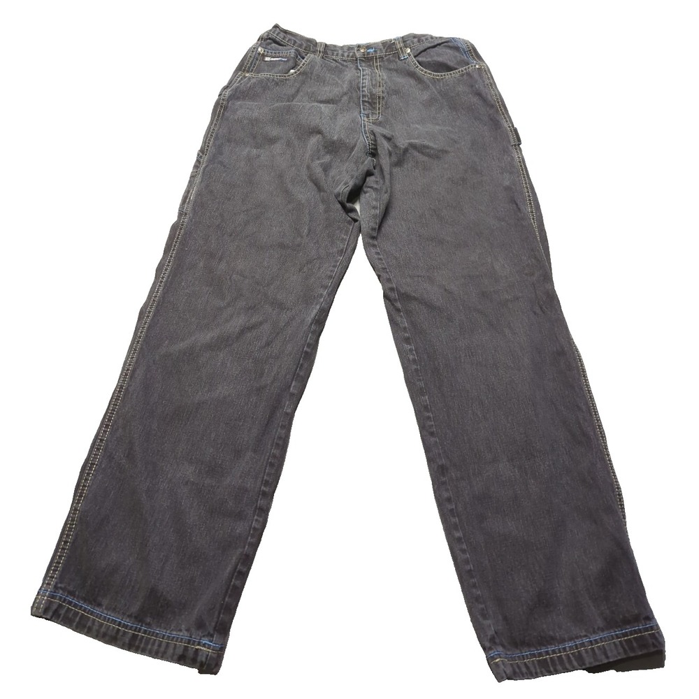 Jordin Sport Mens Baggy Carpenter Jeans Black Dark‎ Wash Blue Stitch 34x31